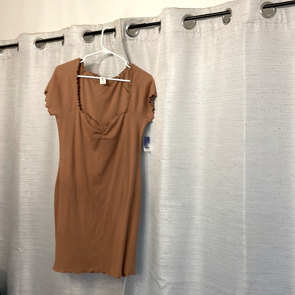 Abound Tan Mocha Lettuce Detail Dress NWT